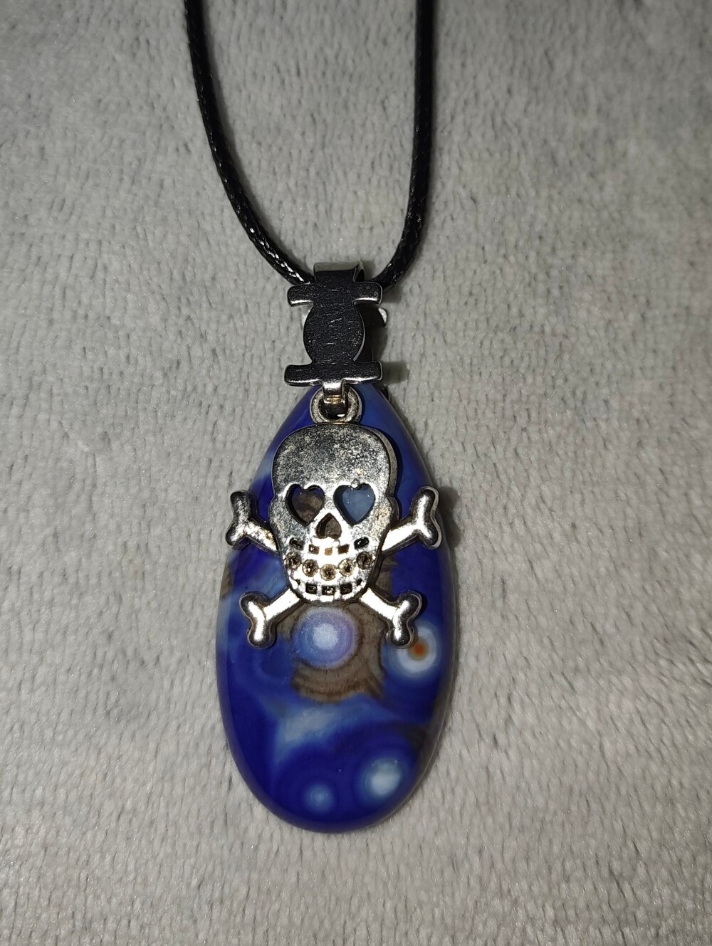Skull & Crossbones Blue Stone Pendant Necklace - Handmade Jewelry